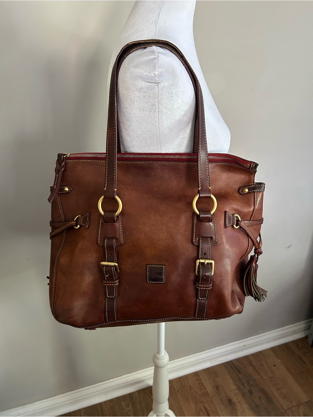 Dooney & Bourke Florentine Leather Satchel Tote Bag Chestnut Brown Vachetta